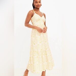 Loft • Petite Eyelet Open Back Dress Yellow White
